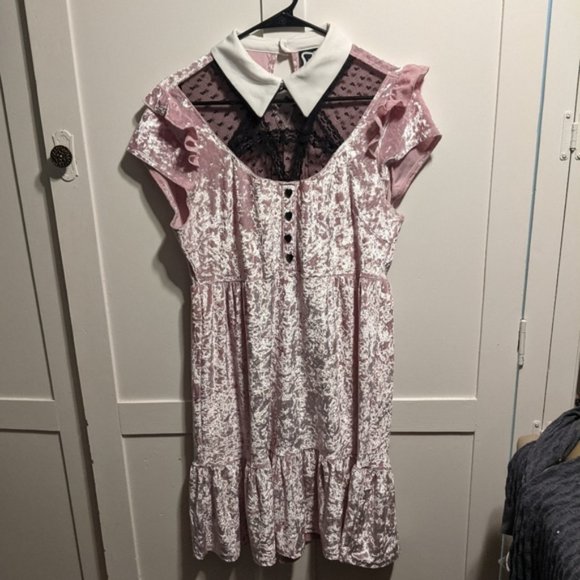 🆕 Killstar "Delana Crushin' Doll" Pink Velvet Babydoll Dress - Picture 12 of 15